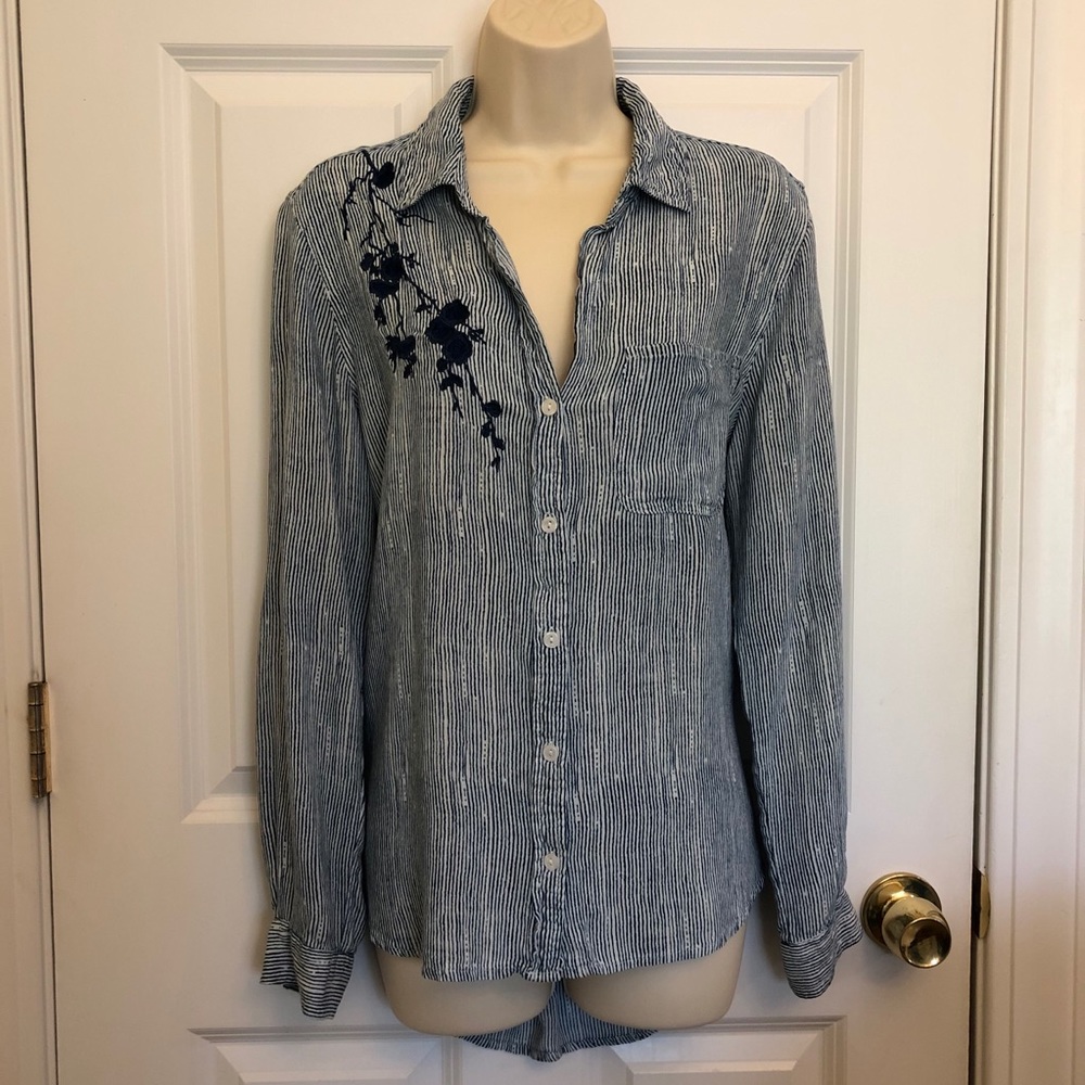 Velvet Heart Women’s Shirt Blue White Stripe Sz M
